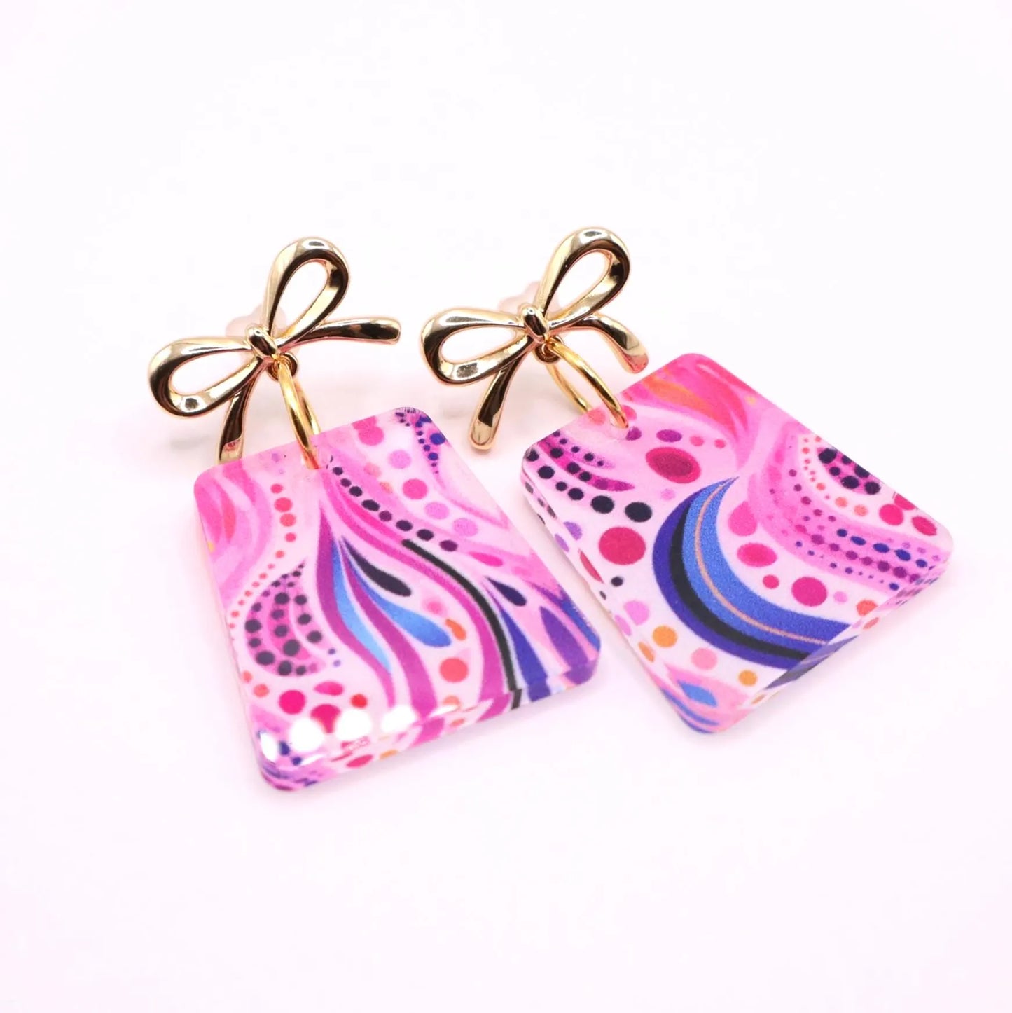 Pink and Blue Statement Earring Dangles - 18K Gold Plated