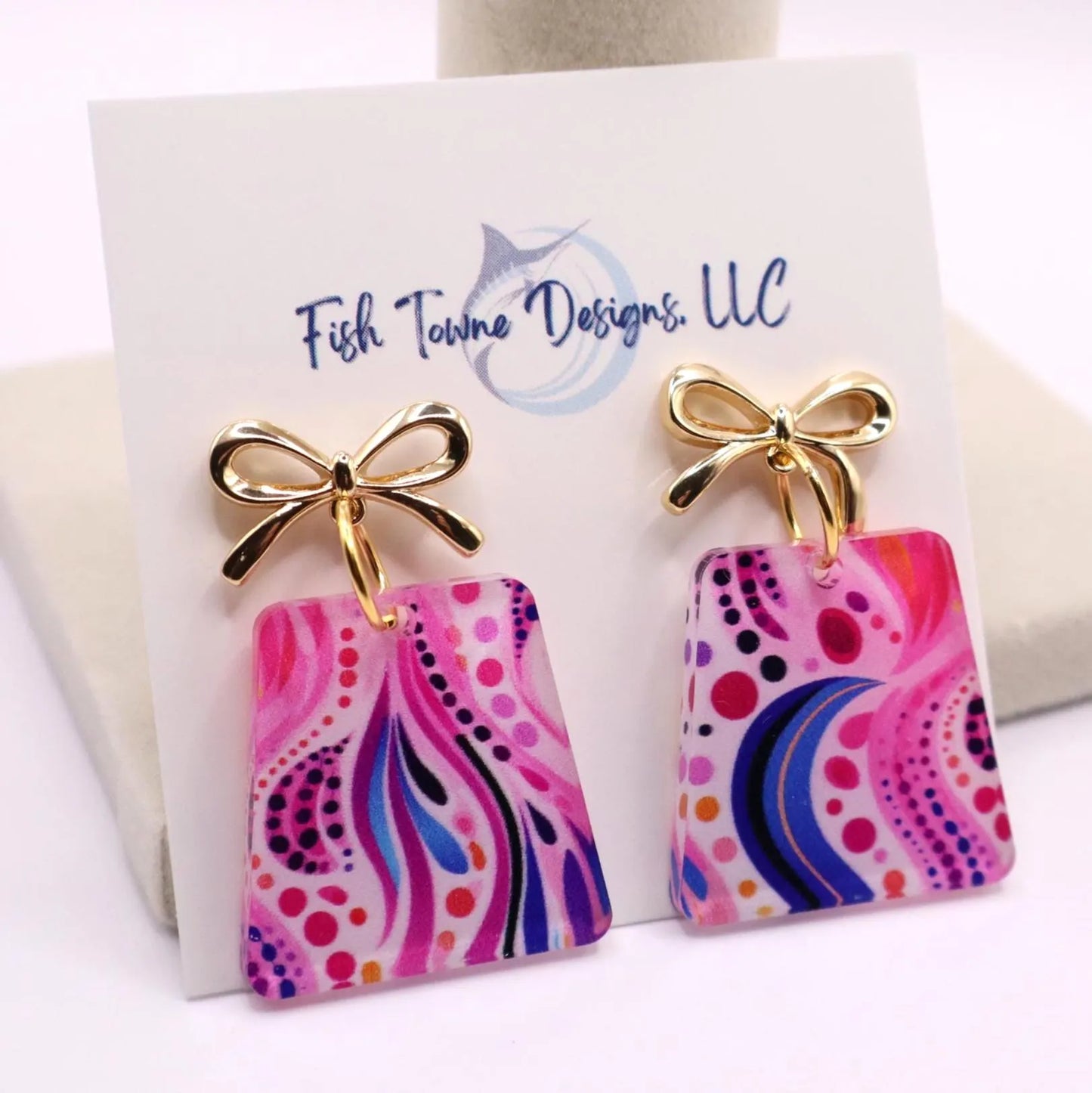 Pink and Blue Statement Earring Dangles - 18K Gold Plated