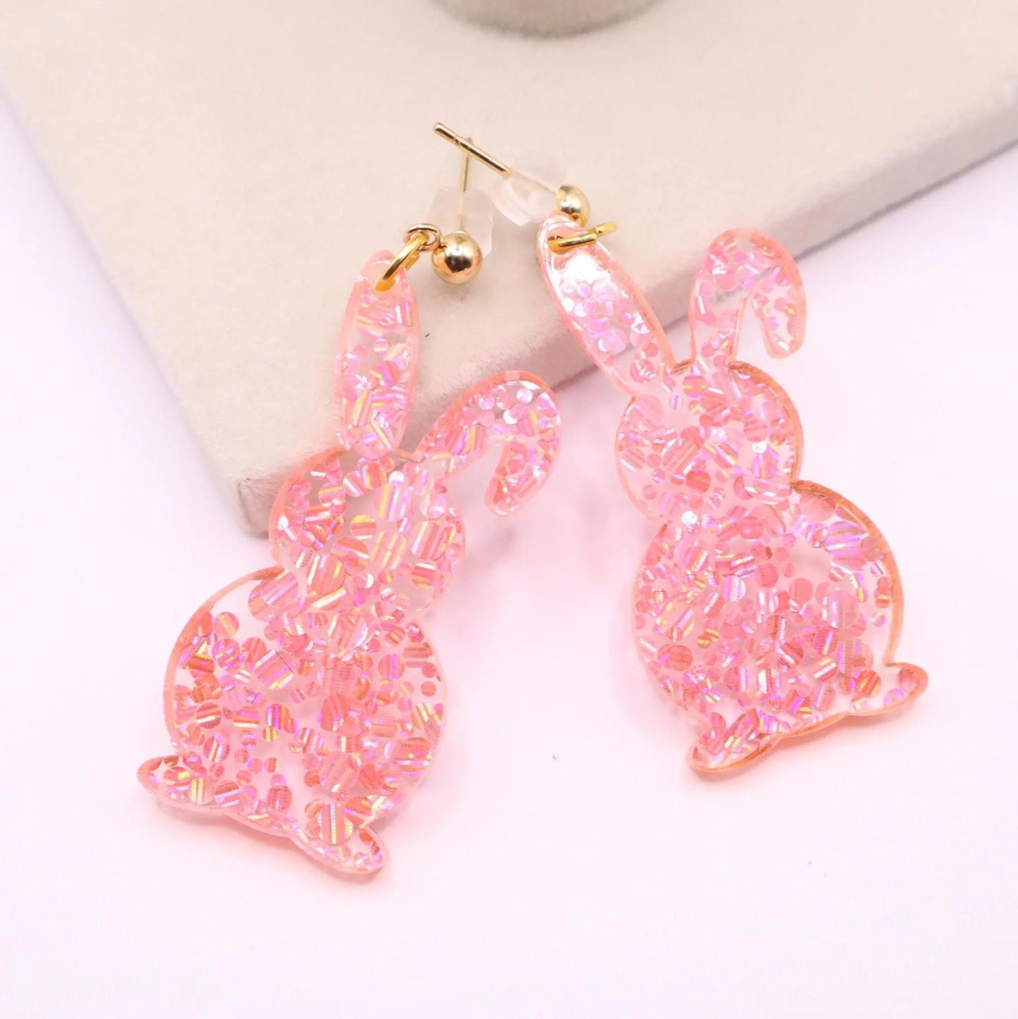 Glitter Acrylic Bunny Earrings – Glitter Easter Jewelry