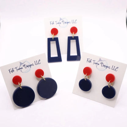 Navy Blue and Red Acrylic Game Day Earrings