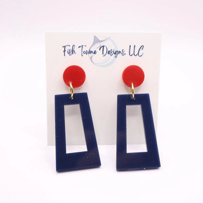 Navy Blue and Red Acrylic Game Day Earrings