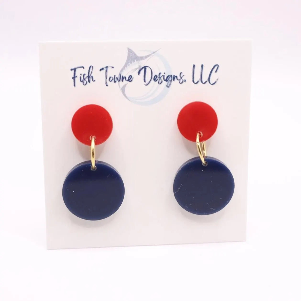 Navy Blue and Red Acrylic Game Day Earrings