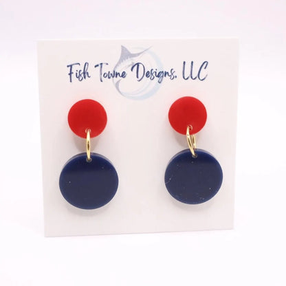 Navy Blue and Red Acrylic Game Day Earrings
