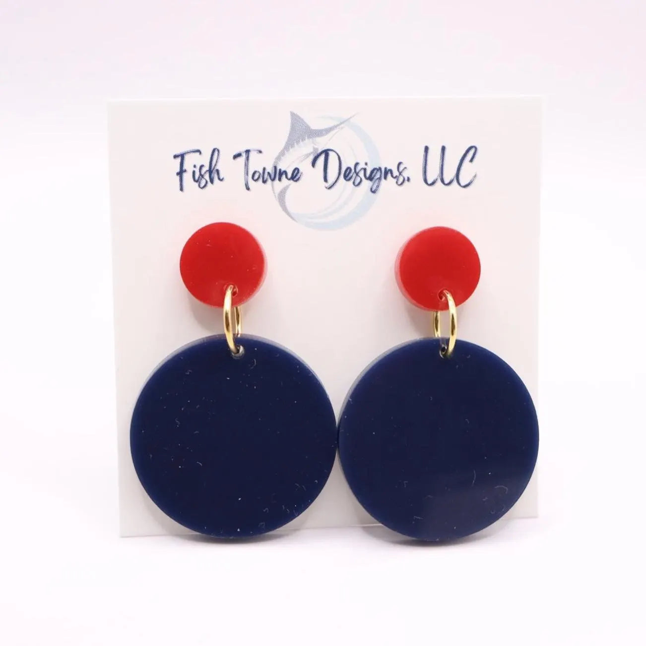 Navy Blue and Red Acrylic Game Day Earrings