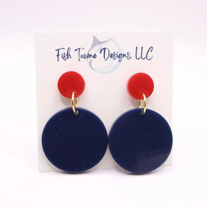 Navy Blue and Red Acrylic Game Day Earrings