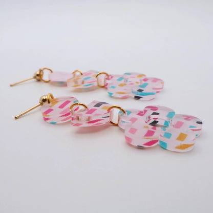 Confetti Stripe Acrylic Flower Earrings – Fun & Fresh for Summer