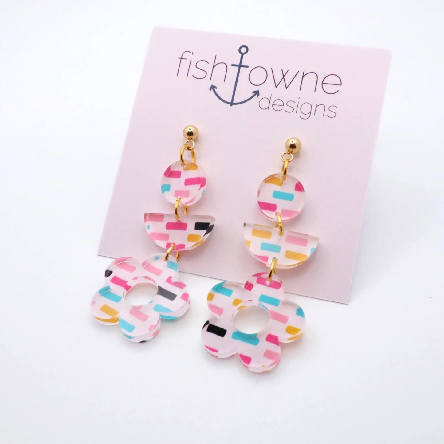 Confetti Stripe Acrylic Flower Earrings – Fun & Fresh for Summer