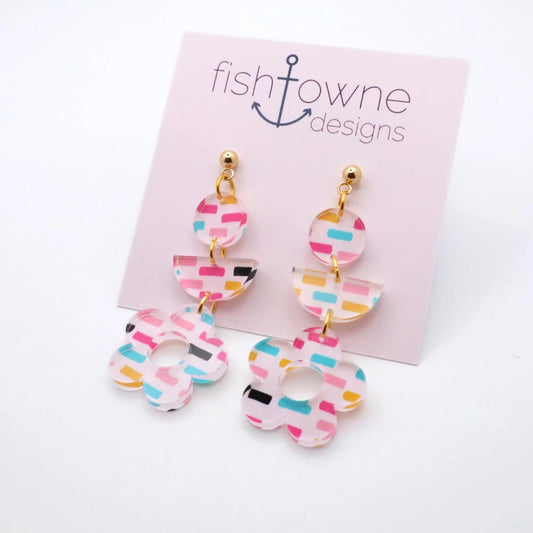 Confetti Stripe Acrylic Flower Earrings – Fun & Fresh for Summer