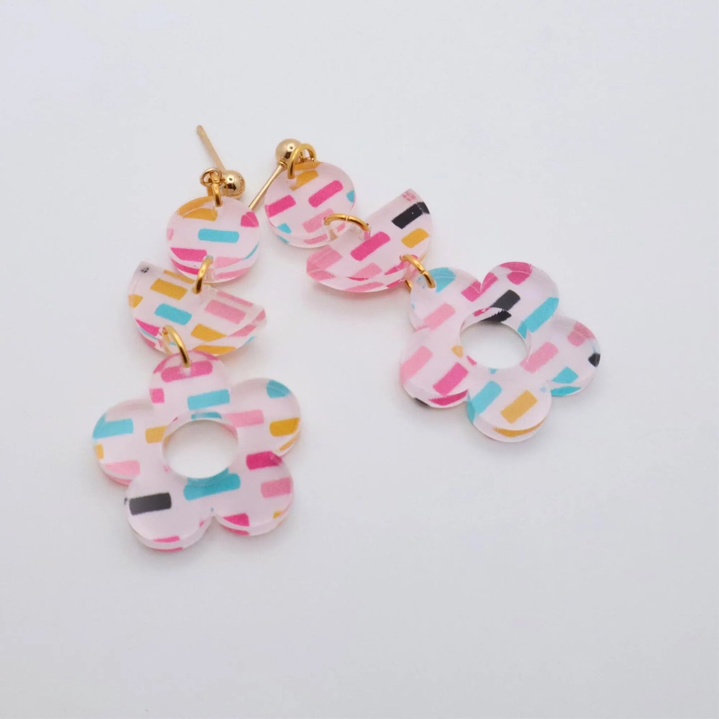 Confetti Stripe Acrylic Flower Earrings – Fun & Fresh for Summer