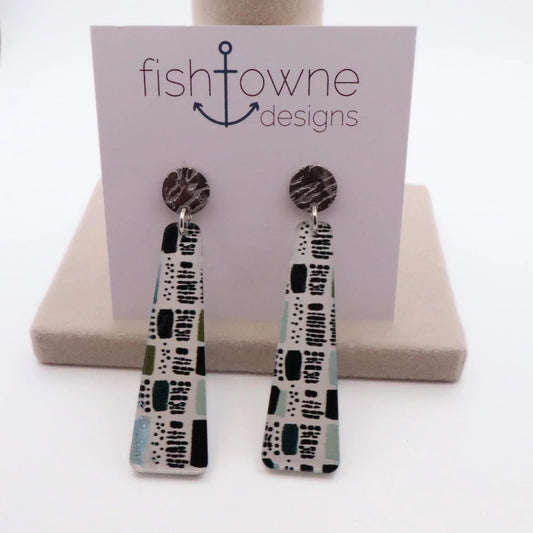 Abstract Acrylic Dangle Earrings – Black, Sage & Blue Statement Drops