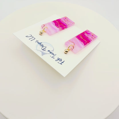 Pink Marbled Acrylic Statement Earrings with Gold Accents